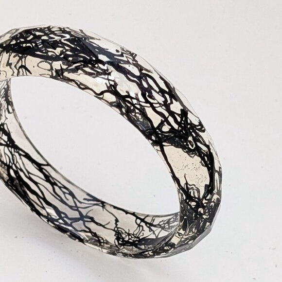 Hand-Poured Resin Bangle Bracelet – Clear Resin Encasing Black Moss/Seaweed - Picture 2 of 2